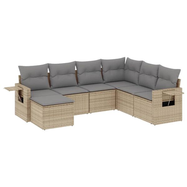 vidaXL 7-delige Loungeset met kussens poly rattan beige