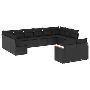 vidaXL 12-delige Loungeset met kussens poly rattan zwart