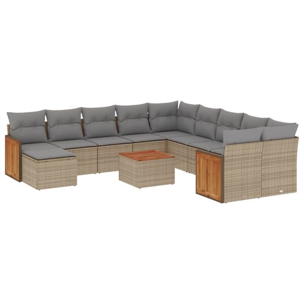 vidaXL 12-delige Loungeset met kussens poly rattan beige
