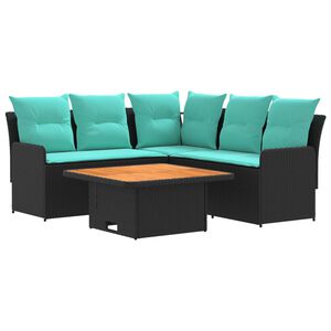 vidaXL Meubelsets met kussen 4 pcs Zwart en Turquoise PE Rattan