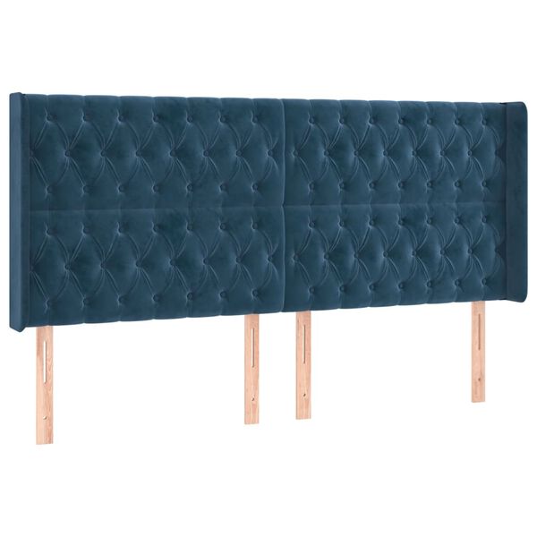 vidaXL Hoofdbord met randen 203x16x118/128 cm fluweel donkerblauw