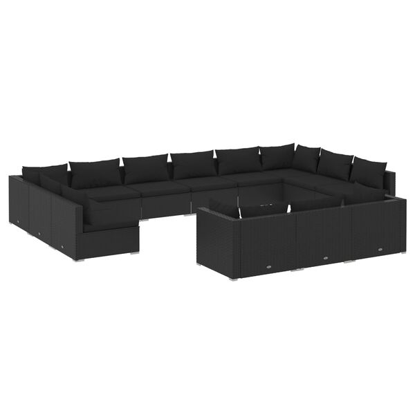 vidaXL 13-delige Loungeset met kussens poly rattan zwart