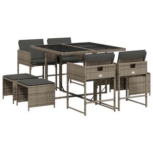vidaXL 9-delige Tuinset met kussens poly rattan grijs