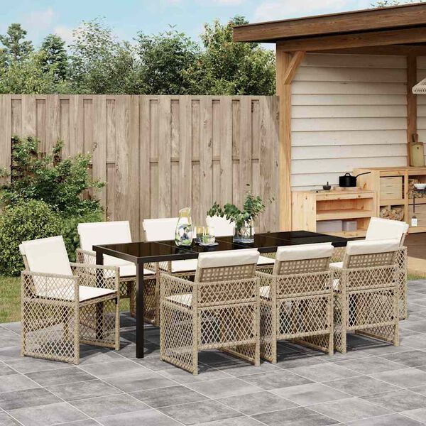 vidaXL Tuin eettafelset 9 pcs Beige poly rattan