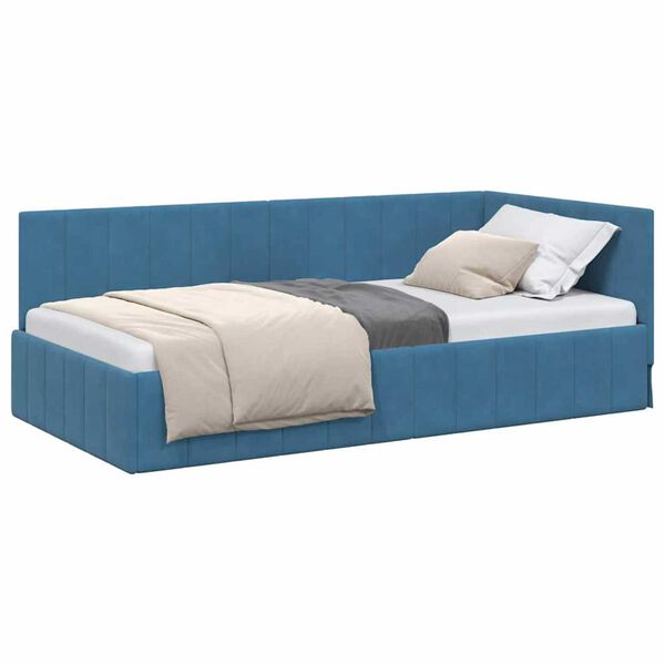 vidaXL Hoekbedframe met hoofdeinde Blauw 100 cm x 200 cm Fluweel