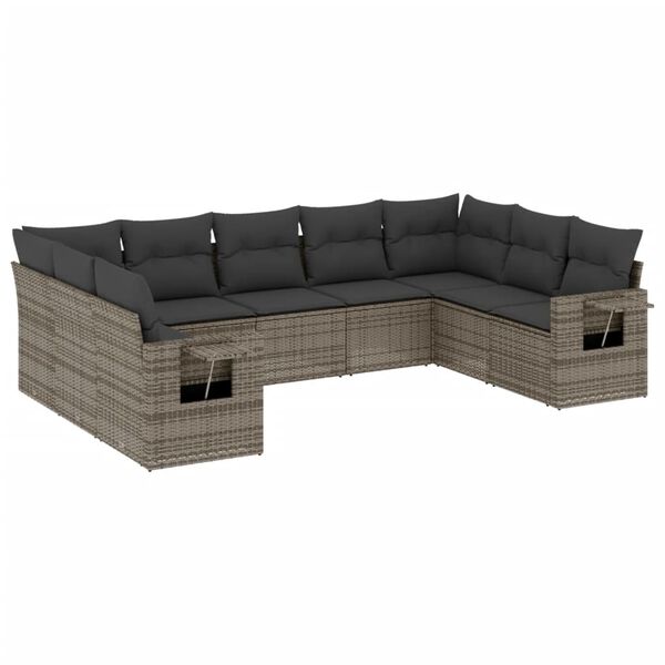 vidaXL 9-delige Loungeset met kussens poly rattan grijs