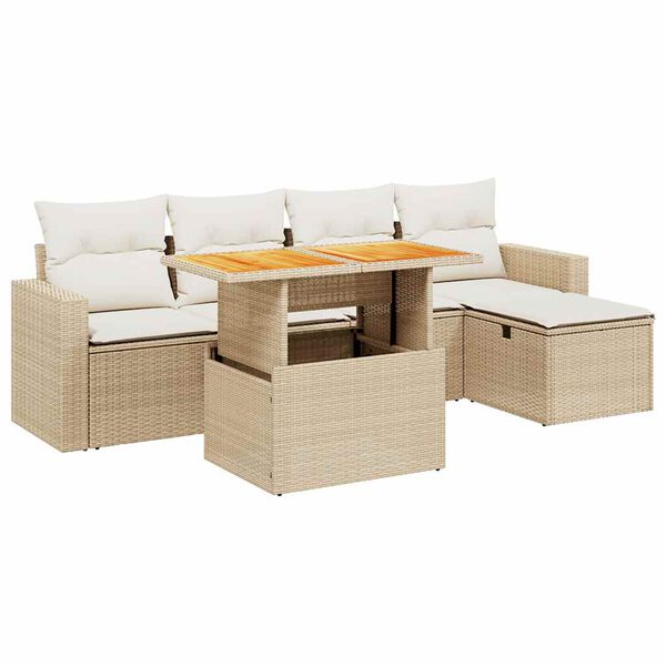 vidaXL 6-delige Loungeset met kussens poly rattan beige