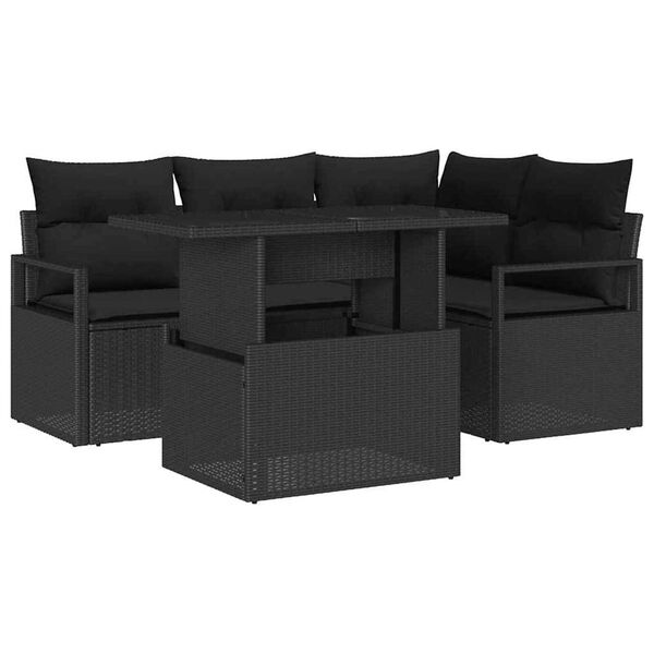 vidaXL Tuin Sofa Set met kussen met opslag 5 pcs Zwart Poly riet
