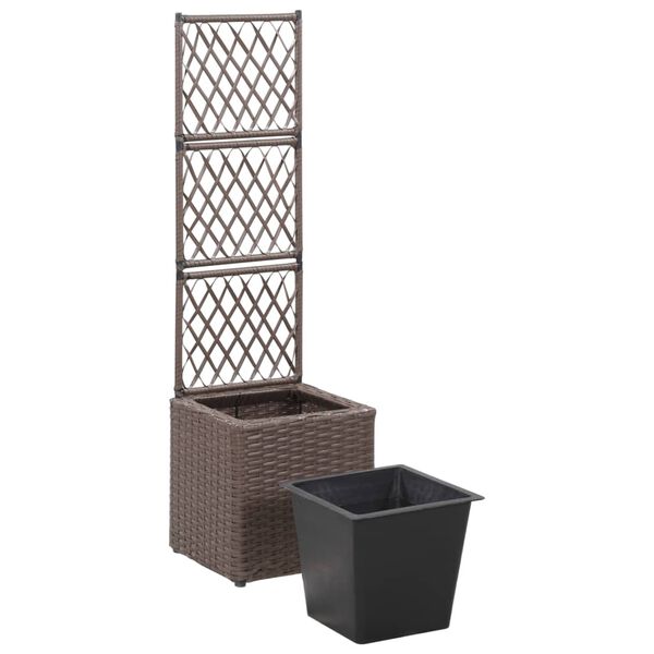 vidaXL Latwerkplantenbak verhoogd met 1 pot 30x30x107 cm rattan bruin