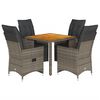 vidaXL 5-delige Bistroset met kussens poly rattan grijs