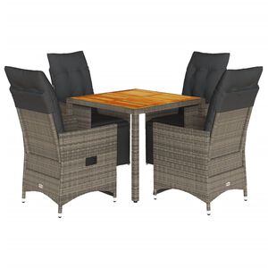 vidaXL 5-delige Bistroset met kussens poly rattan grijs