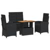 vidaXL 4-delige Tuinset met kussens poly rattan zwart