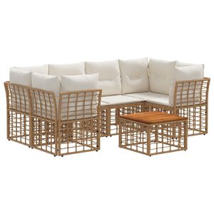 vidaXL Buiten bankenset 7 st Natuurlijk en Cr&egrave;me Wit poly rattan