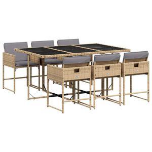 vidaXL 7-delige Tuinset met kussens poly rattan gemengd beige