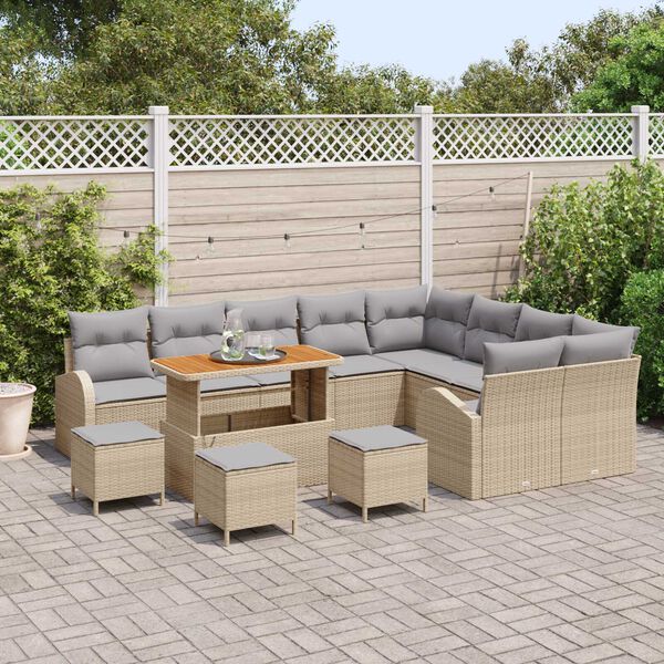 vidaXL Tuinbankenset met kussen 13 pcs Beige poly rattan