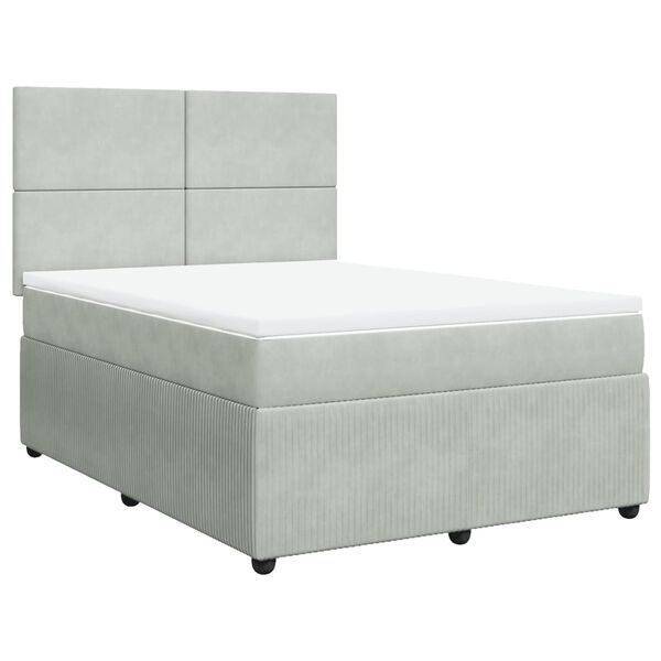 vidaXL Boxspring met matras fluweel lichtgrijs 140x190 cm