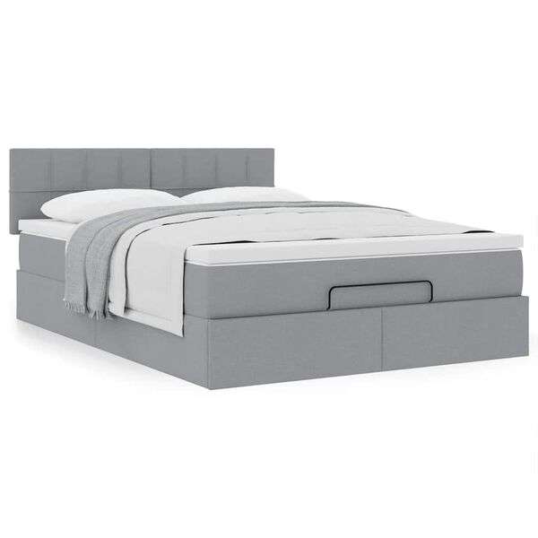 vidaXL Ottoman bed met matras 140x200cm stof lichtgrijs