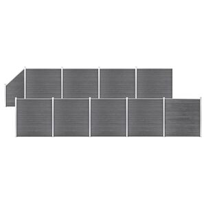 vidaXL Schuttingset 9 vierkant en 1 schuin 1657x186 cm HKC grijs