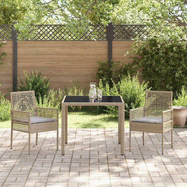 vidaXL Tuin eettafelset 3 pcs Beige poly rattan