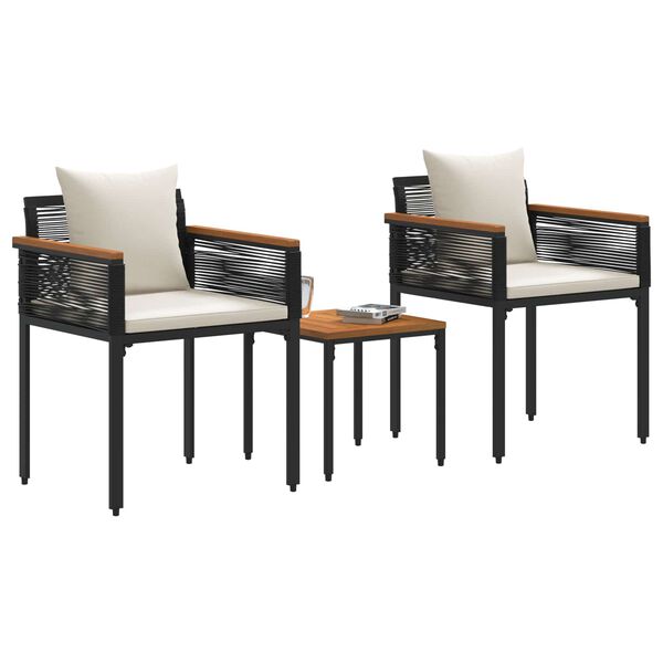 vidaXL Buitenmeubelset met kussen 3 pcs Zwart en Cream Wit PE Rattan