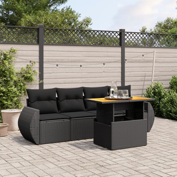 vidaXL 5-delige Loungeset met kussens poly rattan zwart