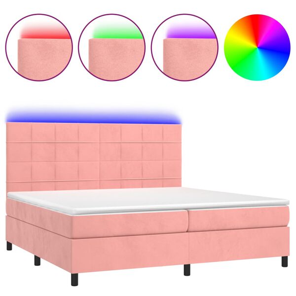 vidaXL Boxspring met matras en LED fluweel roze 200x200 cm