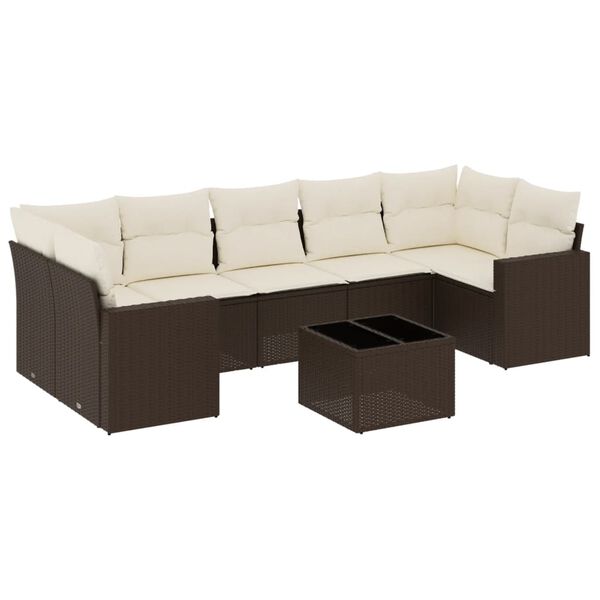 vidaXL 8-delige Loungeset met kussens poly rattan bruin