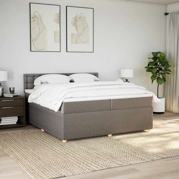 vidaXL Boxspring met matras stof taupe 200x200 cm