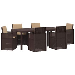 vidaXL Tuin eettafelset met kussen 7 pcs Bruin en Taupe PP