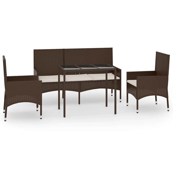 vidaXL 4-delige Loungeset met kussens poly rattan bruin