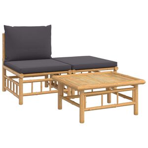 vidaXL 3-delige Loungeset met kussens bamboe donkergrijs