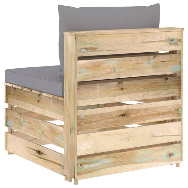 vidaXL Middenbank sectioneel met kussens groen geïmpregneerd hout