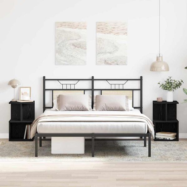 vidaXL Nachtkastje 2 pcs Zwart Eiken 35 x 35 x 55 cm Bewerkt hout