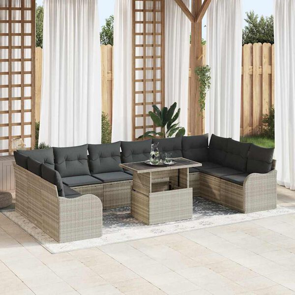 vidaXL Tuin Sofa Set met kussen 11 pcs Lichtgrijs Poly riet