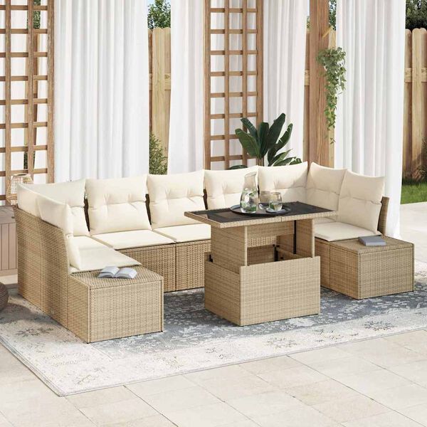 vidaXL Bankstel met kussen 8 pcs Beige en Crème poly rattan