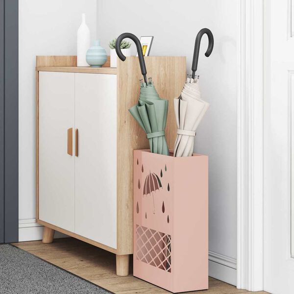 vidaXL Paraplu Standaard met opslag Roze 28 x 12 x 41 cm Staal