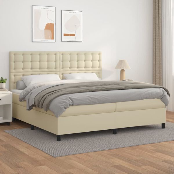vidaXL Boxspring met matras kunstleer cr&egrave;mekleurig 200x200 cm