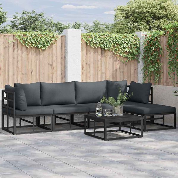 vidaXL Tuin Sofa Set met kussen 6 pcs Zwart Aluminium