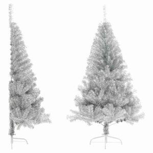 vidaXL Kunstkerstboom half met standaard 120 cm PET zilverkleurig