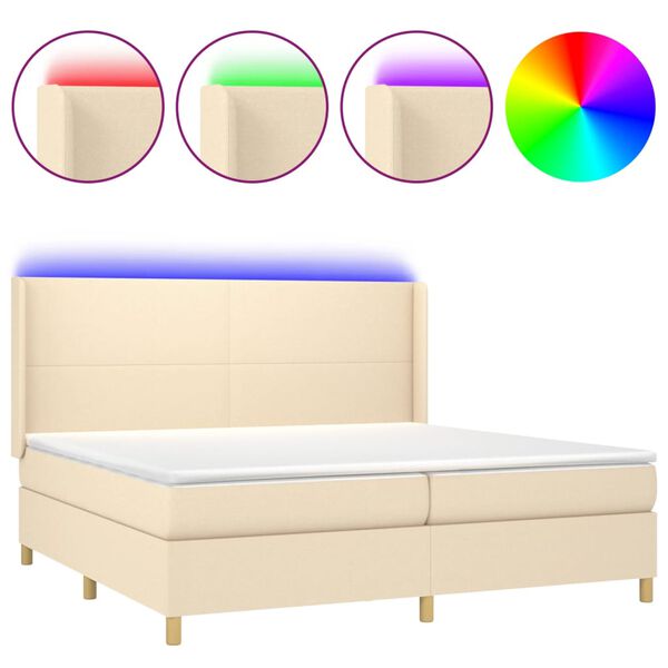 vidaXL Boxspring met matras en LED stof cr&egrave;mekleurig 200x200 cm