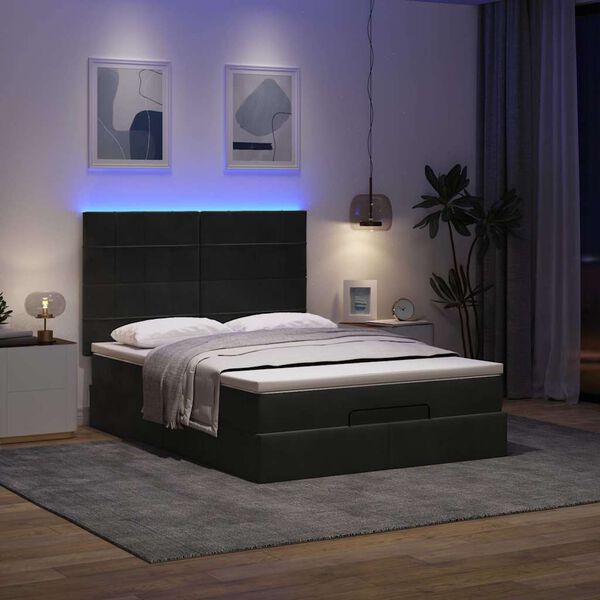 vidaXL Ottoman bed met matrassen en LED's 140x200cm fluweel zwart