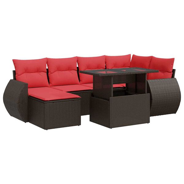 vidaXL 7-delige Loungeset met kussens poly rattan acacia bruin