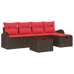 vidaXL Bankstel 6 st Bruin en Rood poly rattan