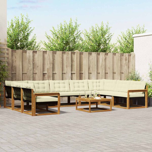 vidaXL Buiten bankenset met kussen 10 pcs Natuurlijk en Cr&egrave;me