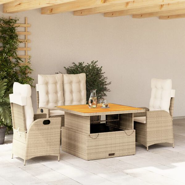 vidaXL 4-delige Tuinset met kussens poly rattan beige