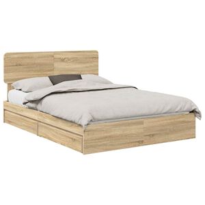 vidaXL Opslag bed met lade Sonoma Eiken 150 x 200 cm Bewerkt hout