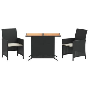 vidaXL 3-delige Bistroset met kussens poly rattan zwart