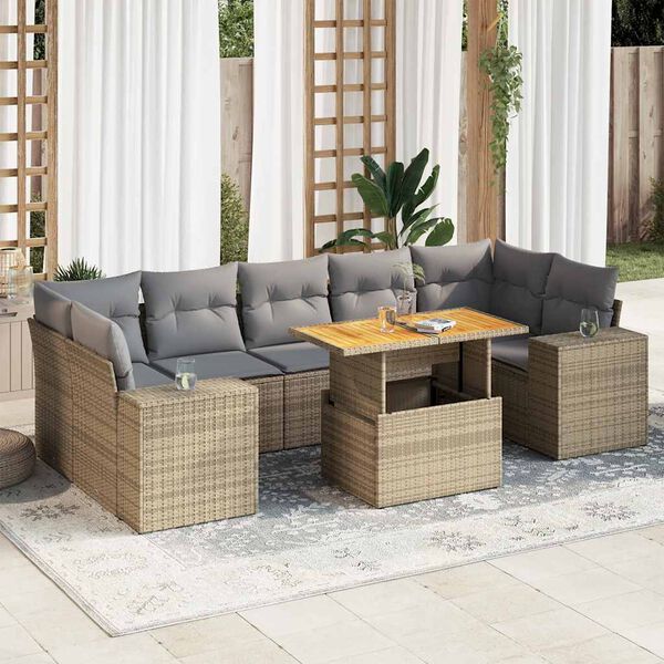 vidaXL 8-delige Loungeset met kussens poly rattan beige