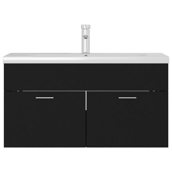 vidaXL Wastafelkast met ingebouwde wastafel bewerkt hout zwart
