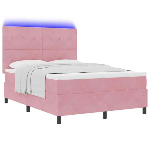 vidaXL LED Box Spring Bed met matras Roze 140 x 190 cm Stof